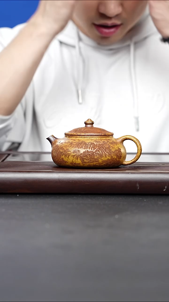 紫砂壶宜兴紫砂 山水牡丹寒江 龙骨金砂 曹营营 720