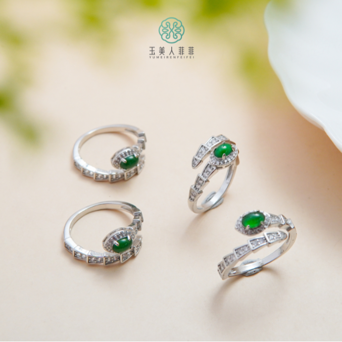 石惑珠宝+翡翠蛋面戒指约4*6mm-多样性发一