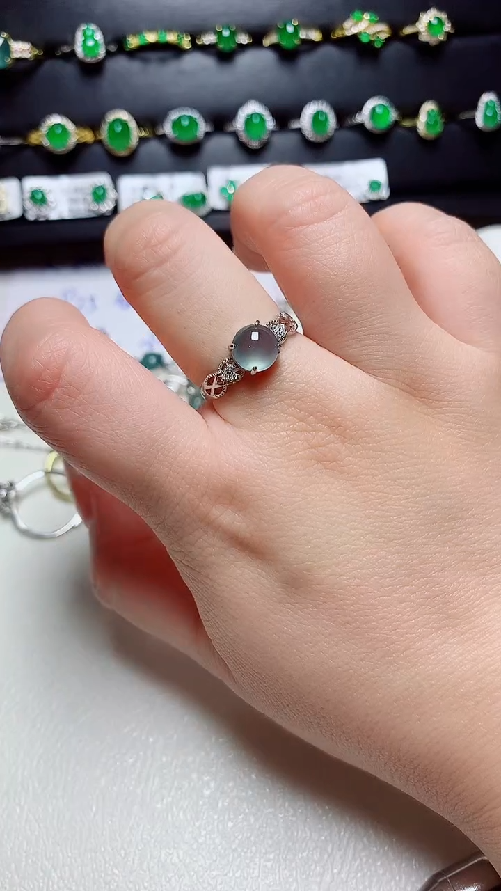 翡翠戒指银S925镶嵌天然翡翠s925银镶嵌