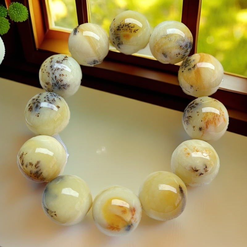 天然玉石岫玉花玉手串 自然形成红色草花和黑色草花料子油润细腻 