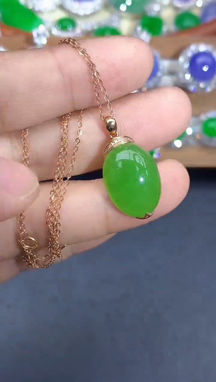 颈饰18K金镶嵌和田玉413-中国好珍宝