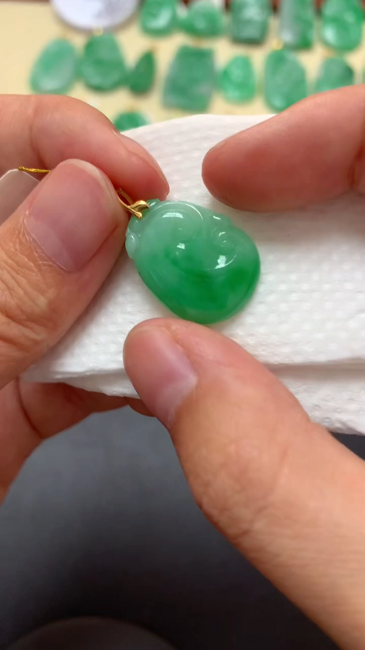 翡翠18K金镶嵌吊坠(不含链)挂件