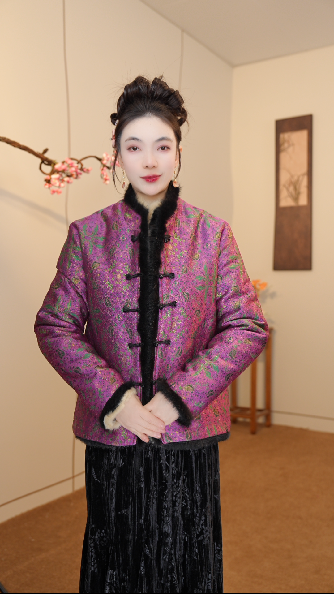 【叶子】曼陀紫韵新中式秋季短款女开襟防脏短外套唐装ins双面加厚