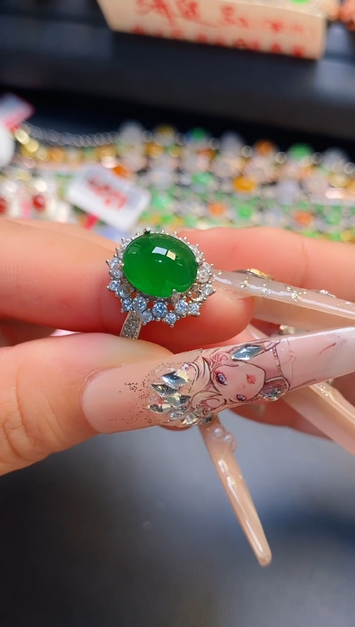 银S925镶嵌戒指翡翠天然