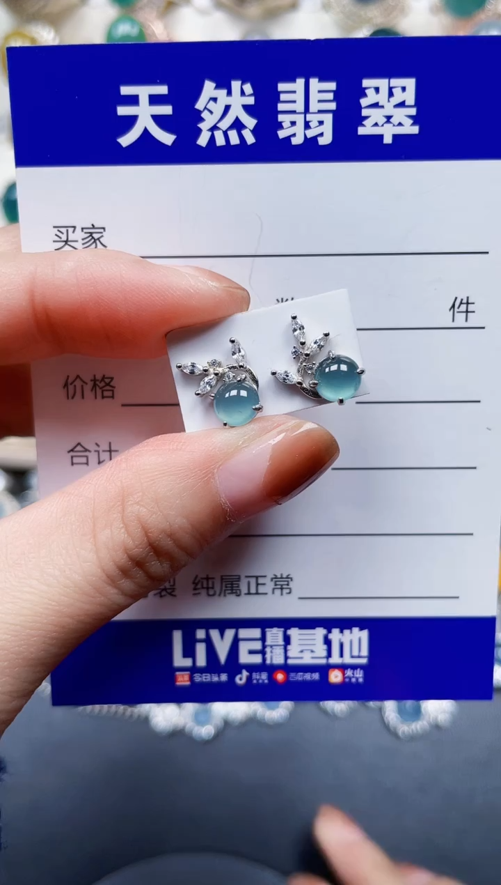 银S925镶嵌翡翠耳饰169