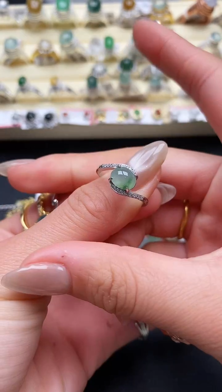 【闪购商品】翡翠戒指银S925镶嵌缅甸翡翠1  3+10