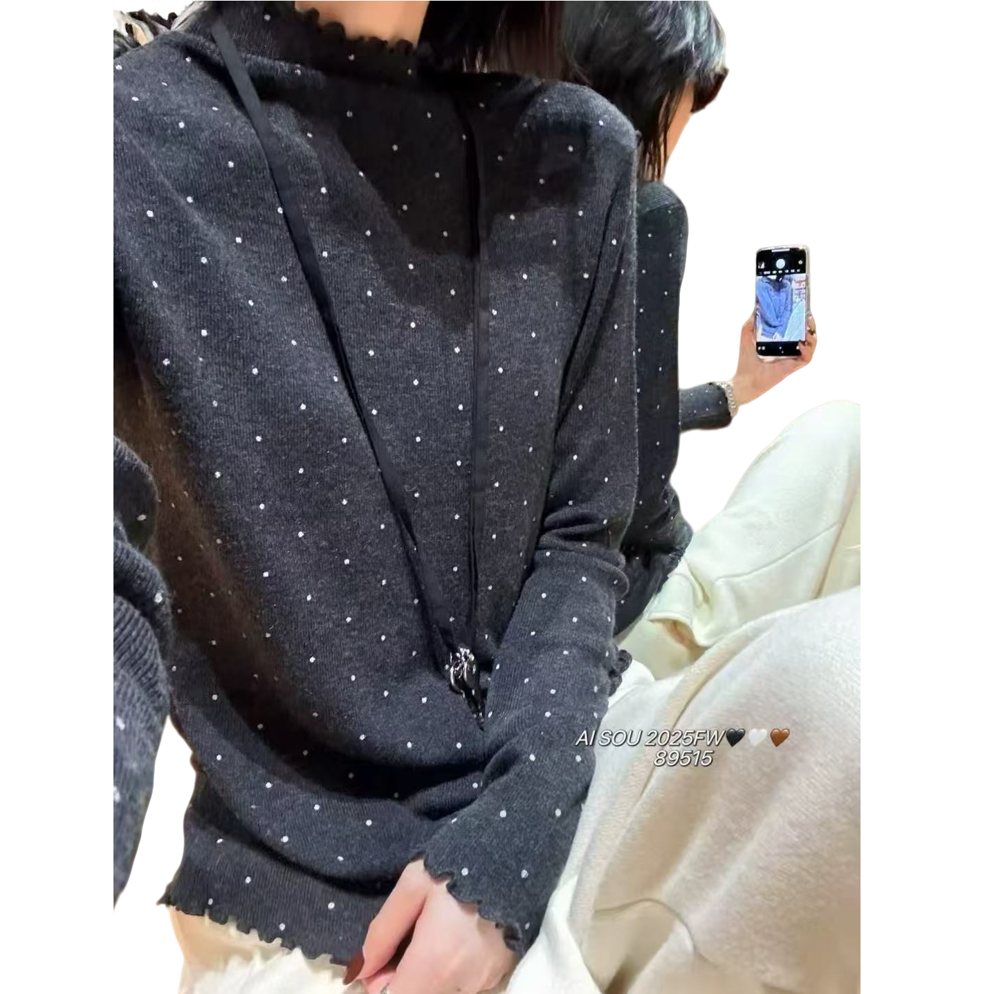 半高领温柔风毛针织衫秋冬针织套头长袖波点洋气