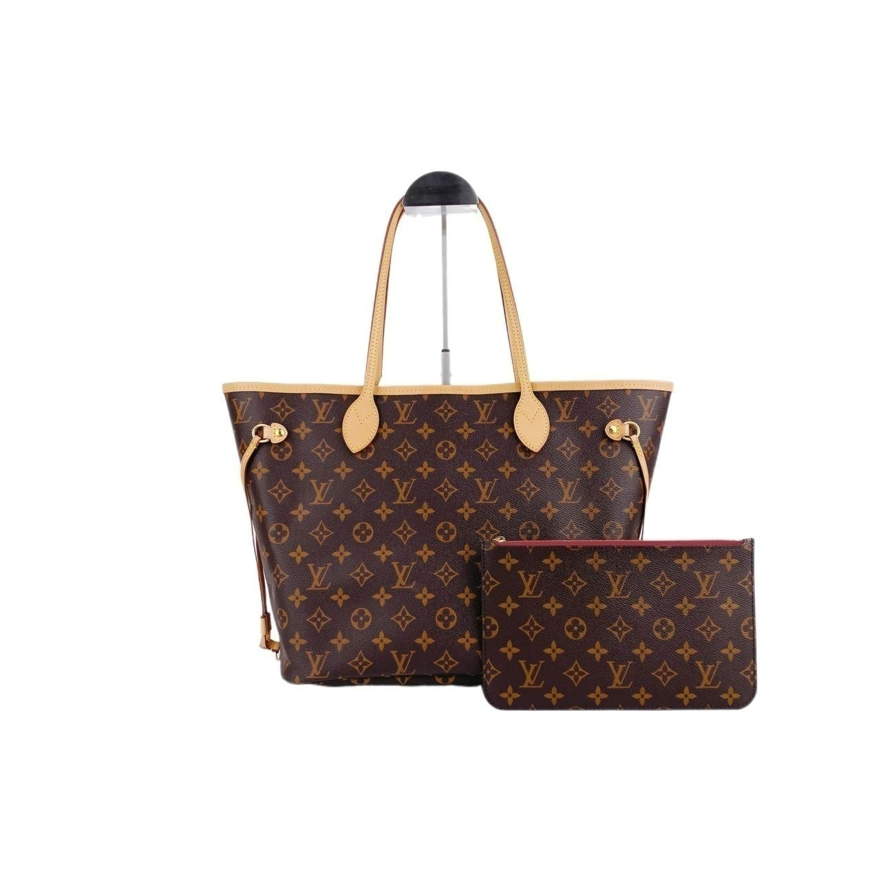 95新 LouisVuitton/路易威登 老花牛皮Neverfull子母托特包 红内