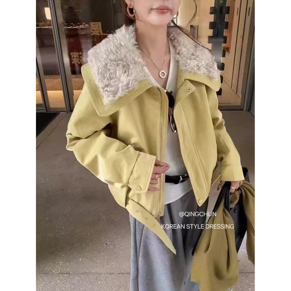 格子推荐~石墨烯云绒翻毛领外套8360