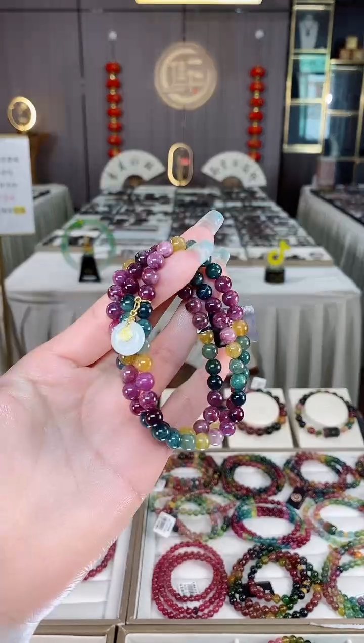 未镶嵌老矿碧玺彩虹三圈手串6mm+碧玺多样性发一条mz