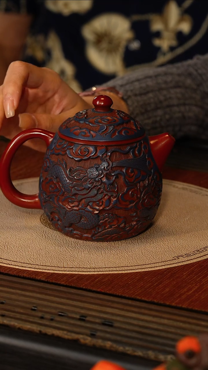 茶壶紫砂宜兴紫砂PHJ 双色 浮雕龙蛋