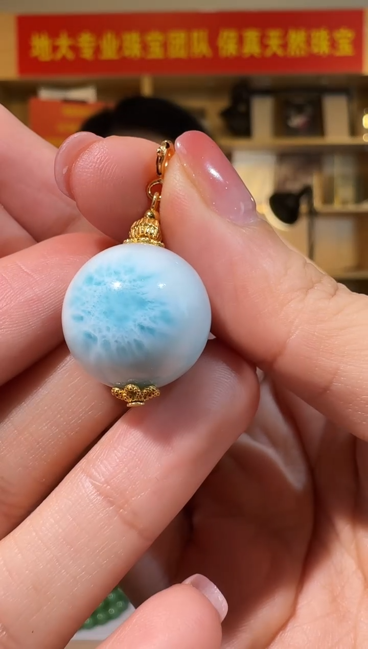 银S925镶嵌针钠钙石（海纹石）吊坠(不含链)17mm吊坠多样性发一