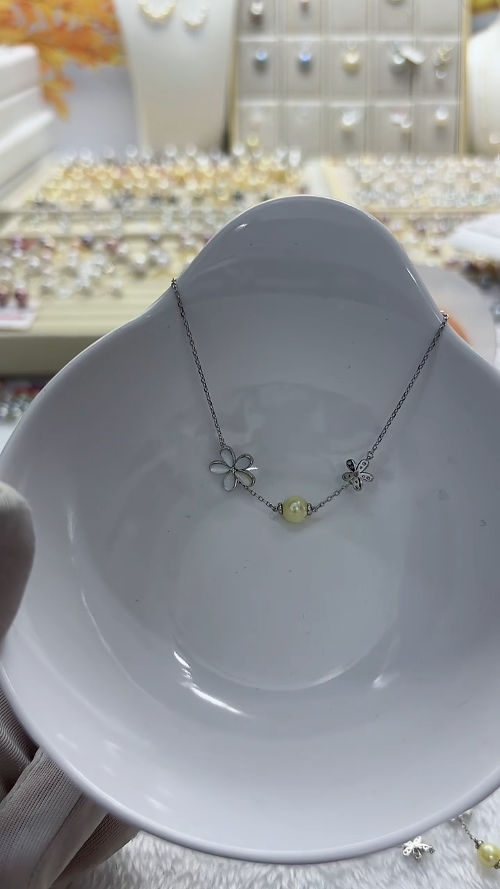 【闪购商品】海水珍珠手链银S925镶嵌6-7mm羽皇金