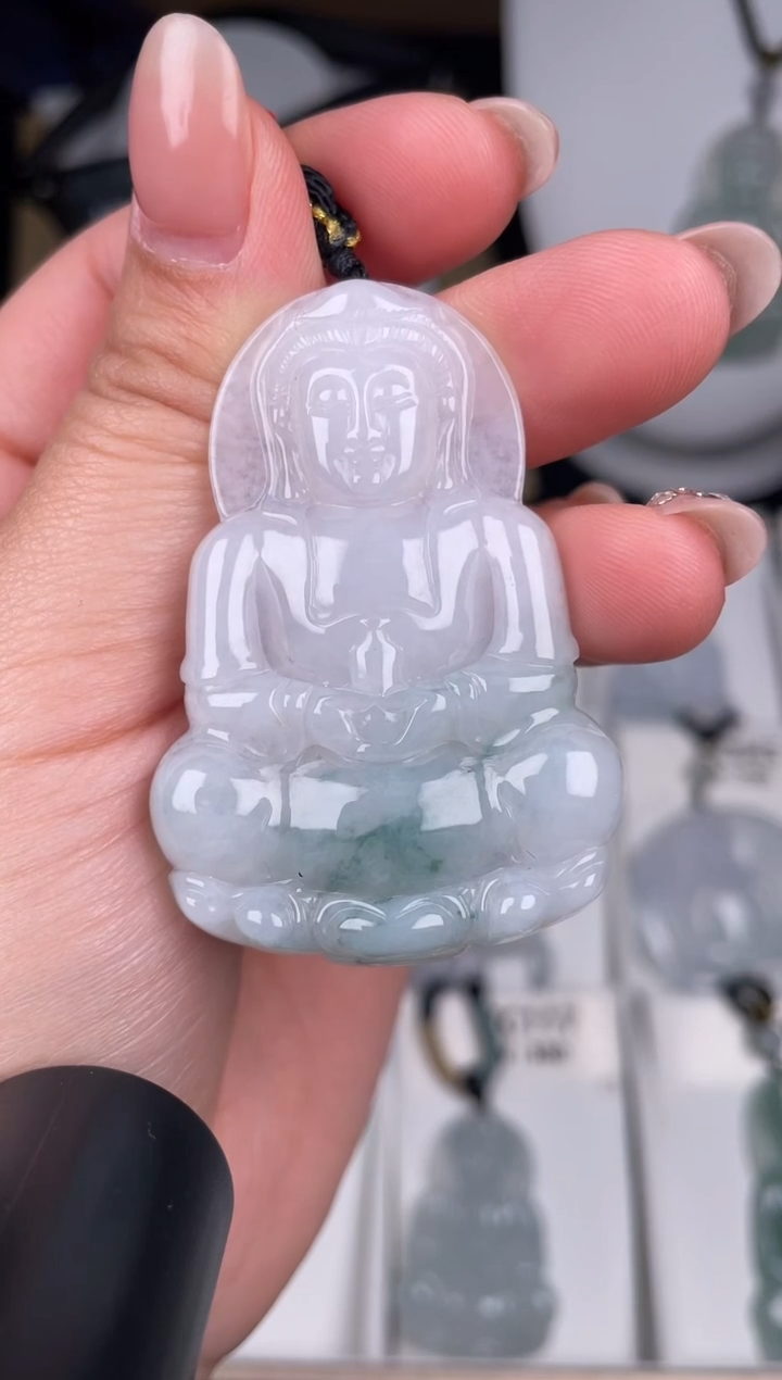 颈饰未镶嵌翡翠ZC029冰飘花观音+孤品+送同款绳子