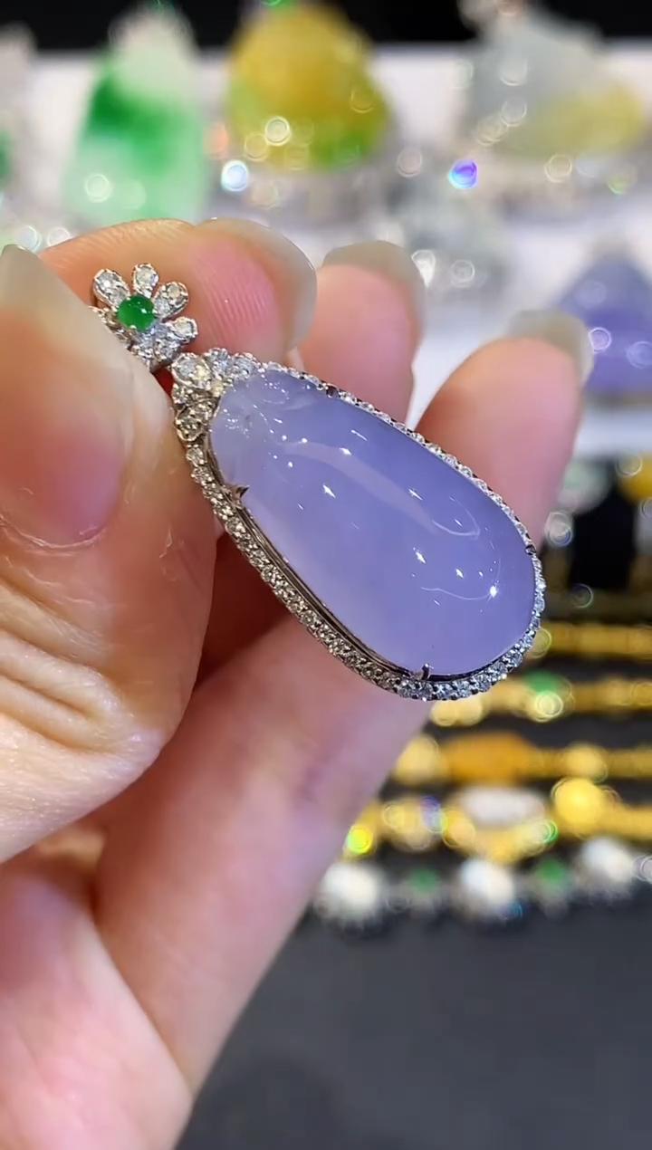 翡翠18K金镶嵌吊坠(不含链)ZML多样性发其一