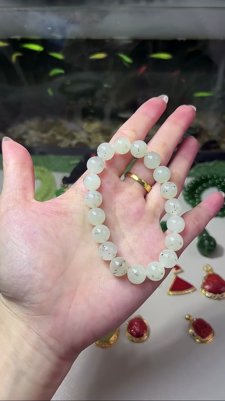 手串未镶嵌和田玉新疆青花卡10mm