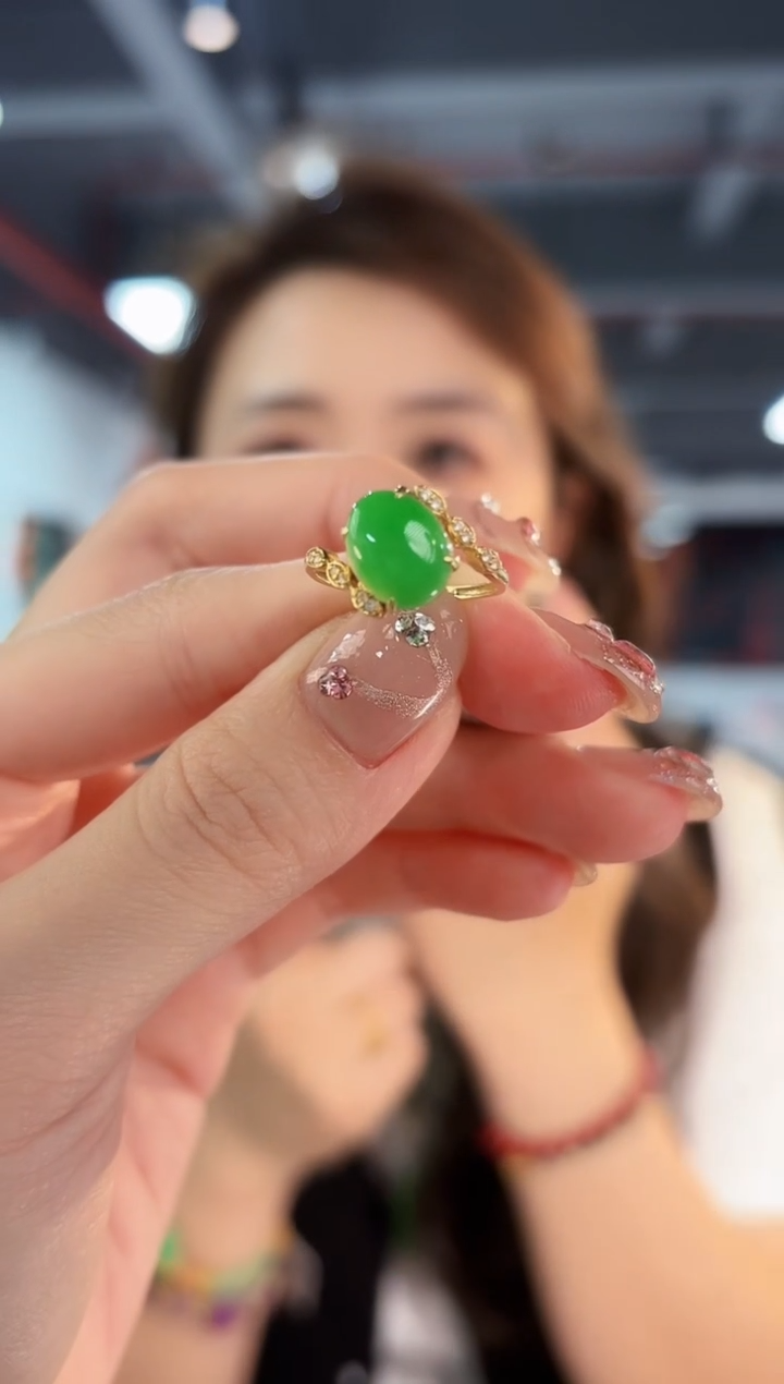 【闪购商品】翡翠戒指18K金镶嵌缅料A货/支持复检/一件