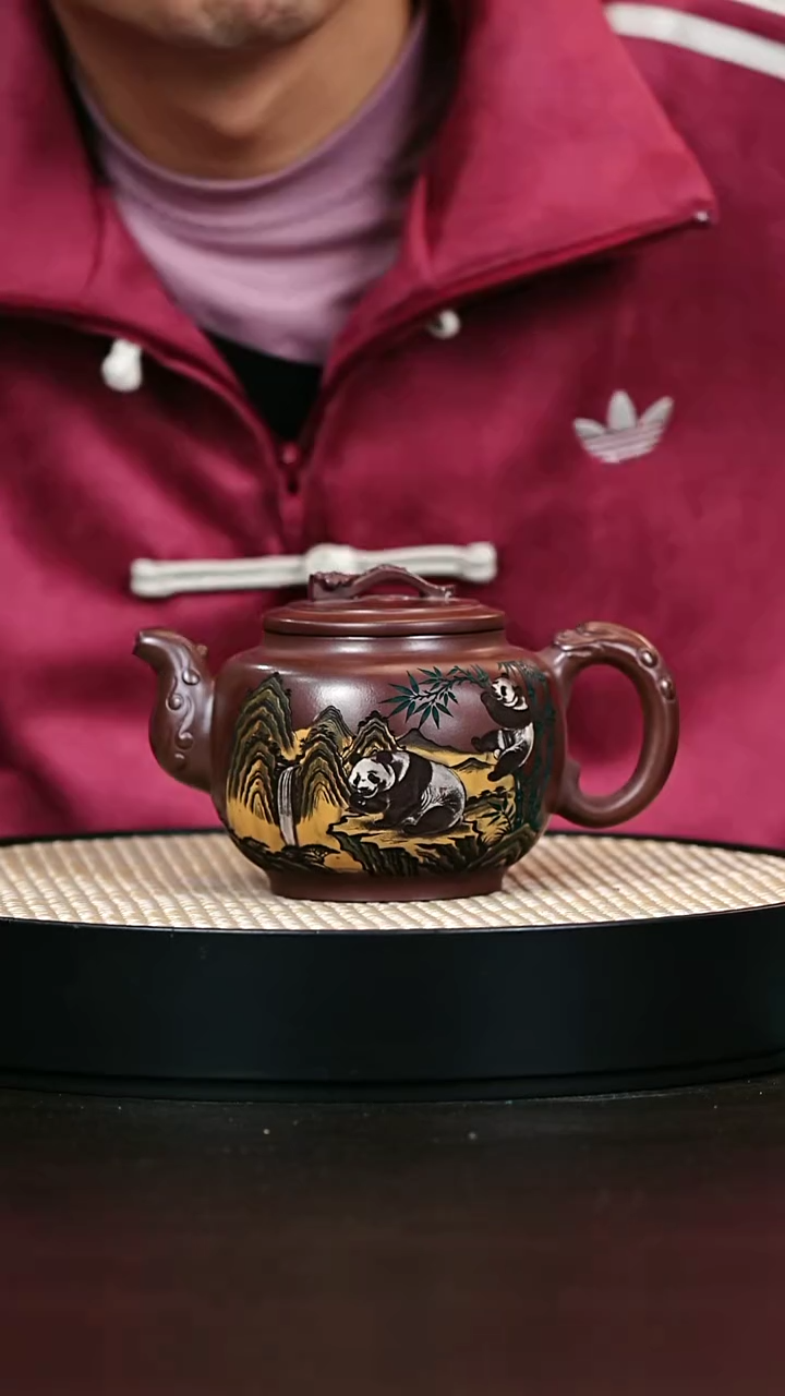 茶壶紫砂石红泥绘龙尊如意300cc