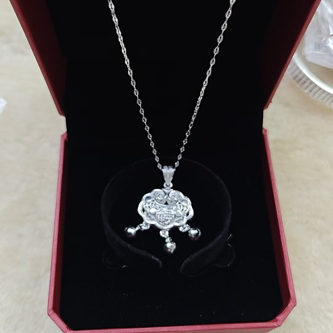 坠链均足银 200105大号镂空福锁花片链