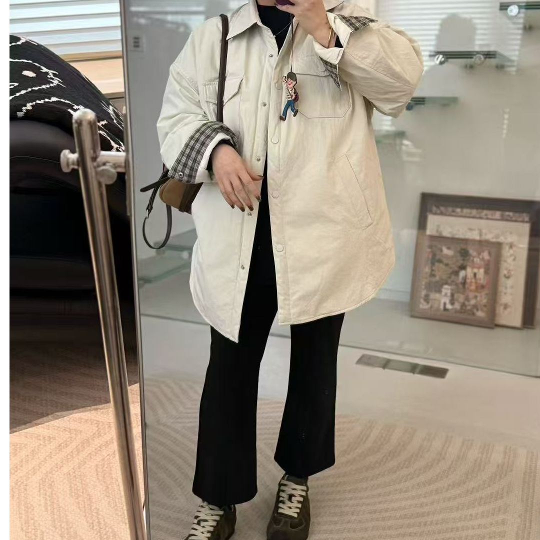 遇见-格子袖衬衣棉服
