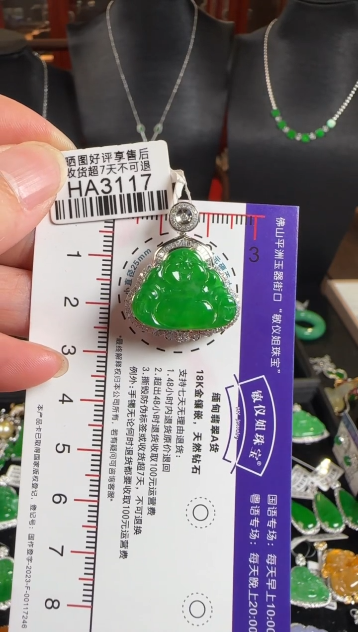 颈饰18K金镶嵌翡翠HA3117冰辣绿佛公