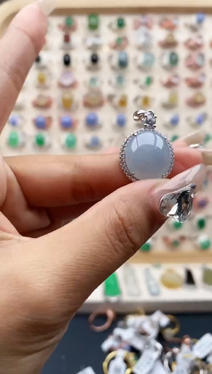 【闪购商品】翡翠颈饰银S925镶嵌缅甸天然A货翡翠333  5+