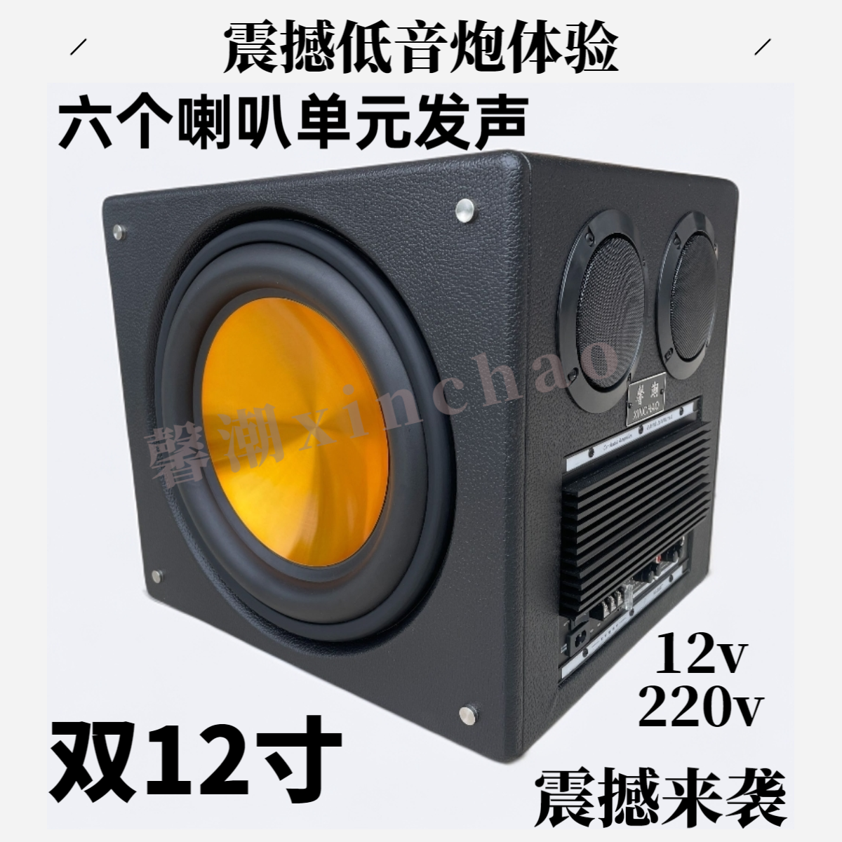 馨潮双12寸震撼低音炮双低频双中音/高音无线蓝牙12/220v车载家用