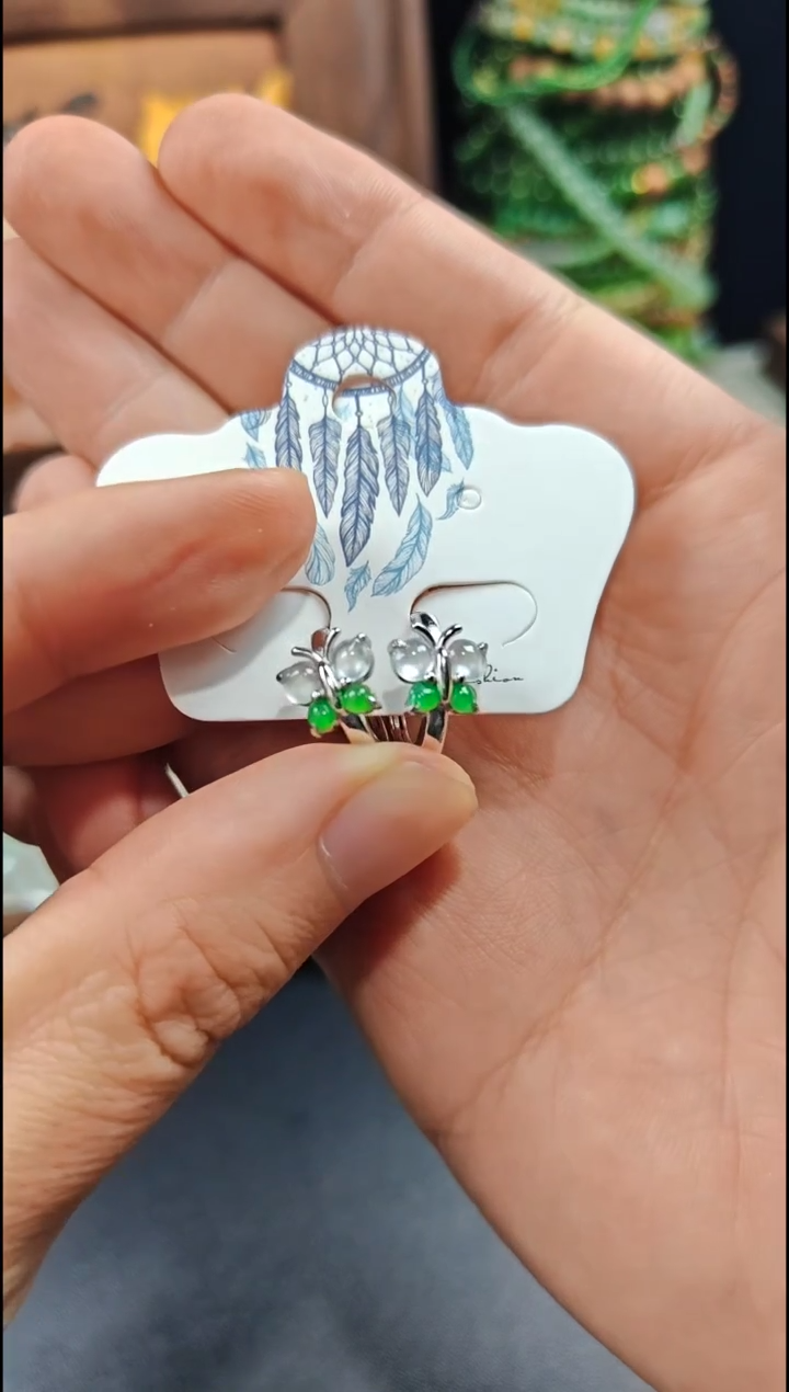 银S925镶嵌翡翠耳饰翡翠耳饰S925银镶嵌