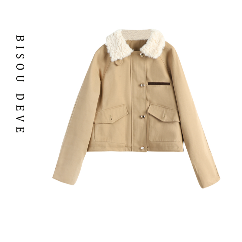 【丁姐宠粉专享】毛毛拼接夹克短羽绒服MV21060678