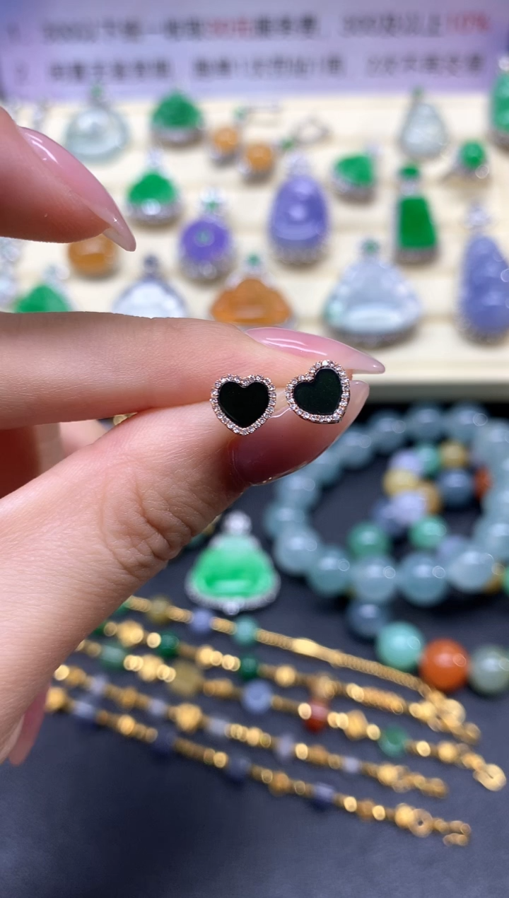 【闪购商品】翡翠耳饰18K金镶嵌墨翠耳饰|1250+125