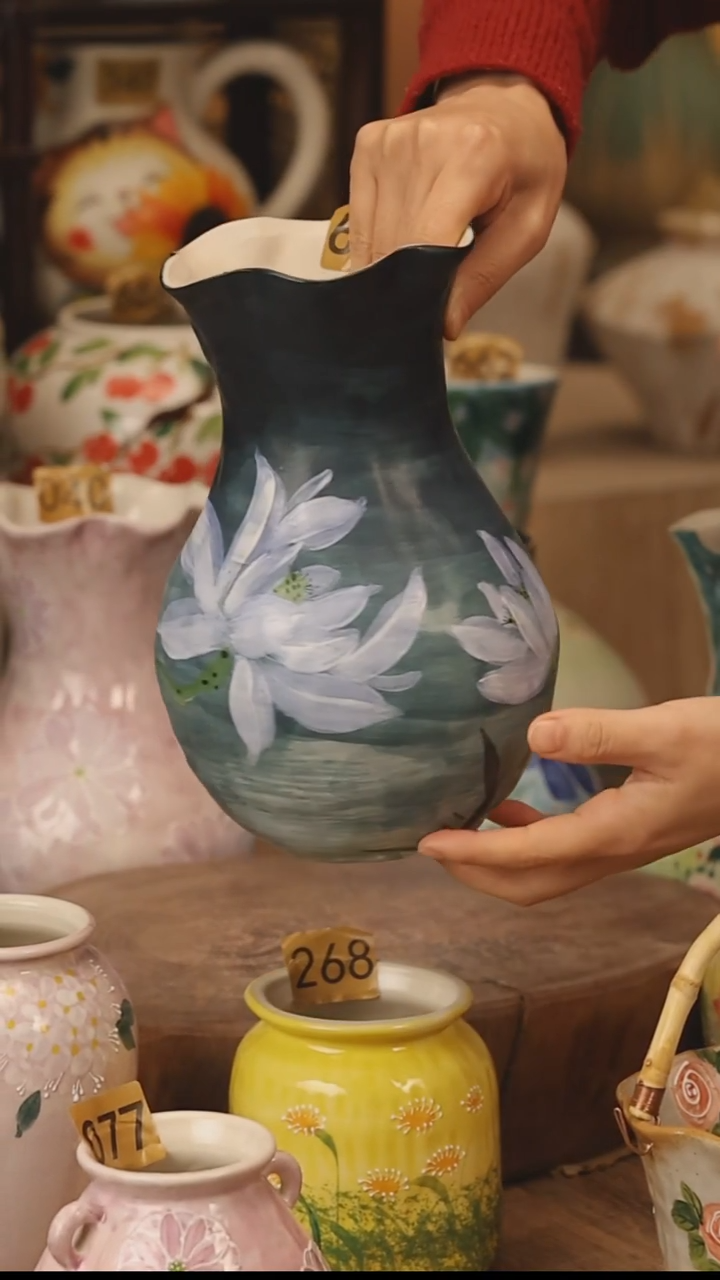 陶瓷景德镇设计师手作花器摆件侘寂风@M694@