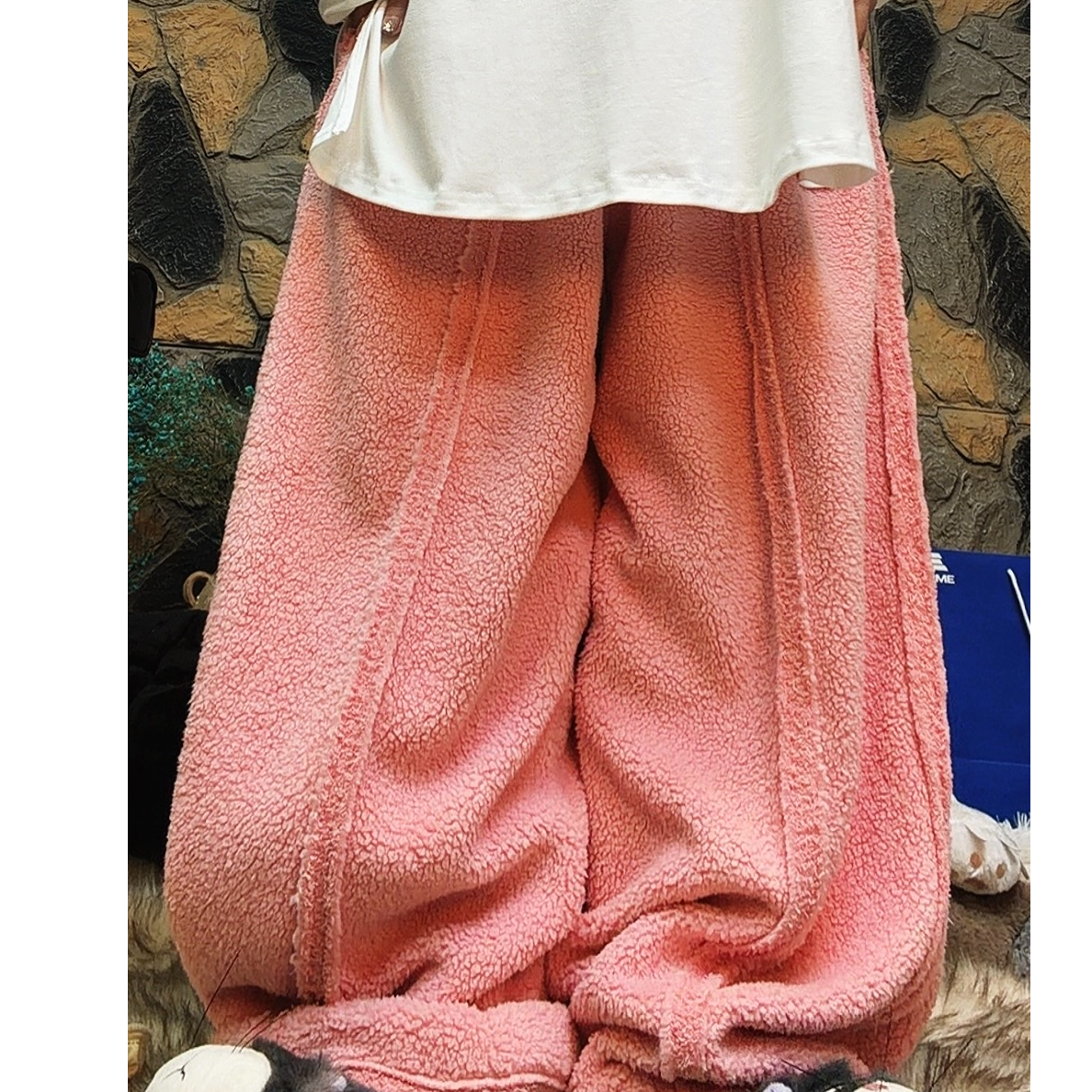 Laurine原创韩版宽松反边加绒裤