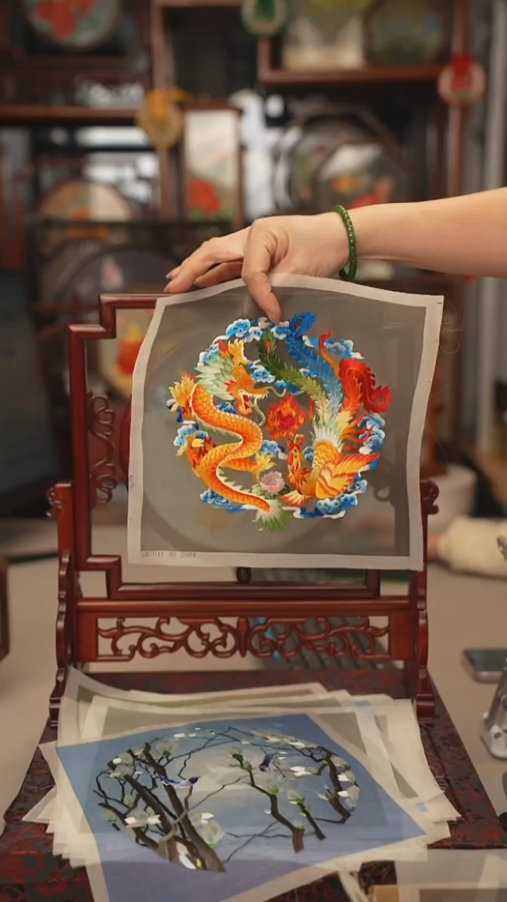 扇子五福架 苏绣双面绣五福架 35乘41