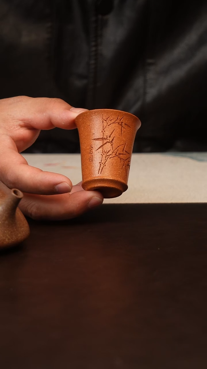 茶壶紫砂原矿紫砂刻绘竹子杯