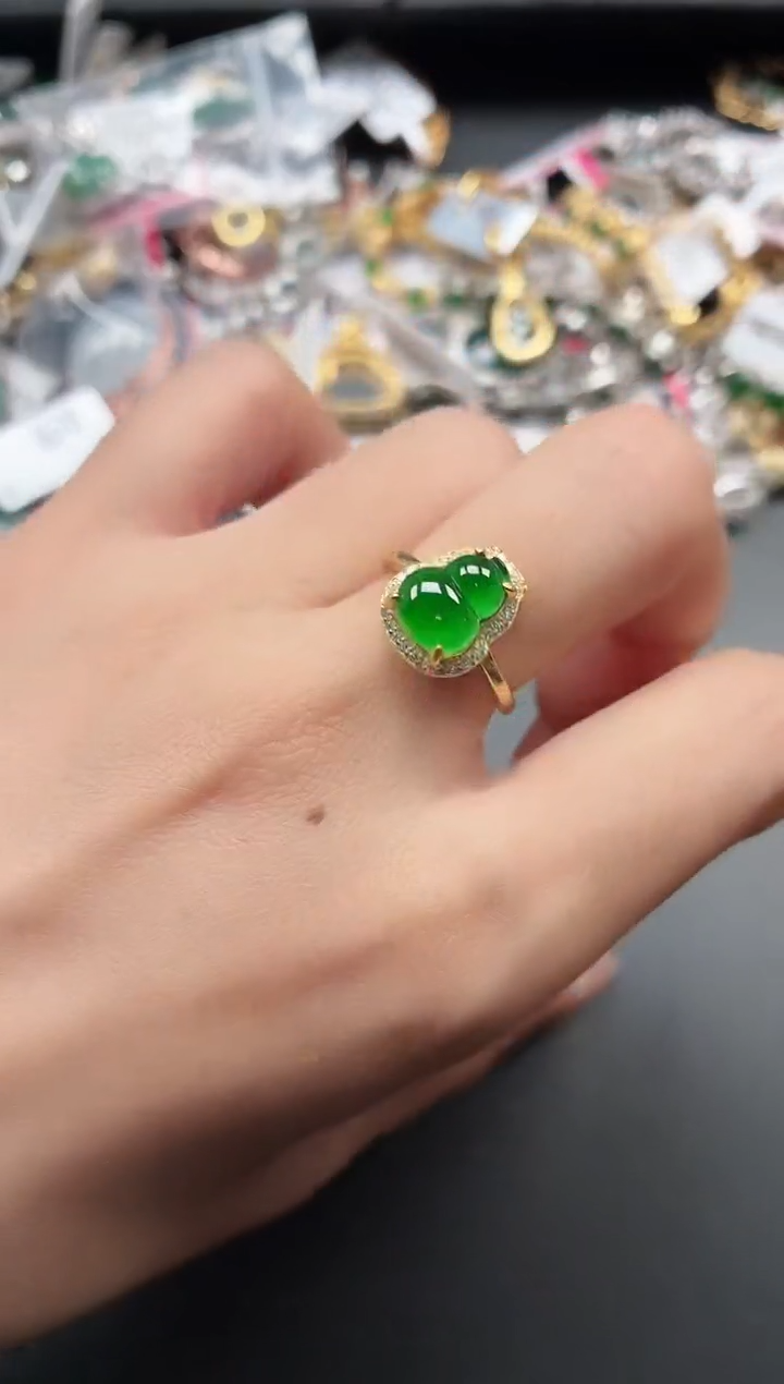 银S925镶嵌戒指翡翠1