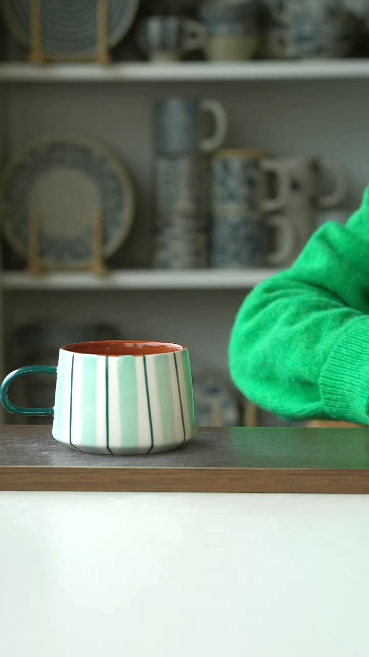 陶"出意大利ROSE TULIPAIN画釉薄荷绿咖啡杯240ml @4-2@微瑕