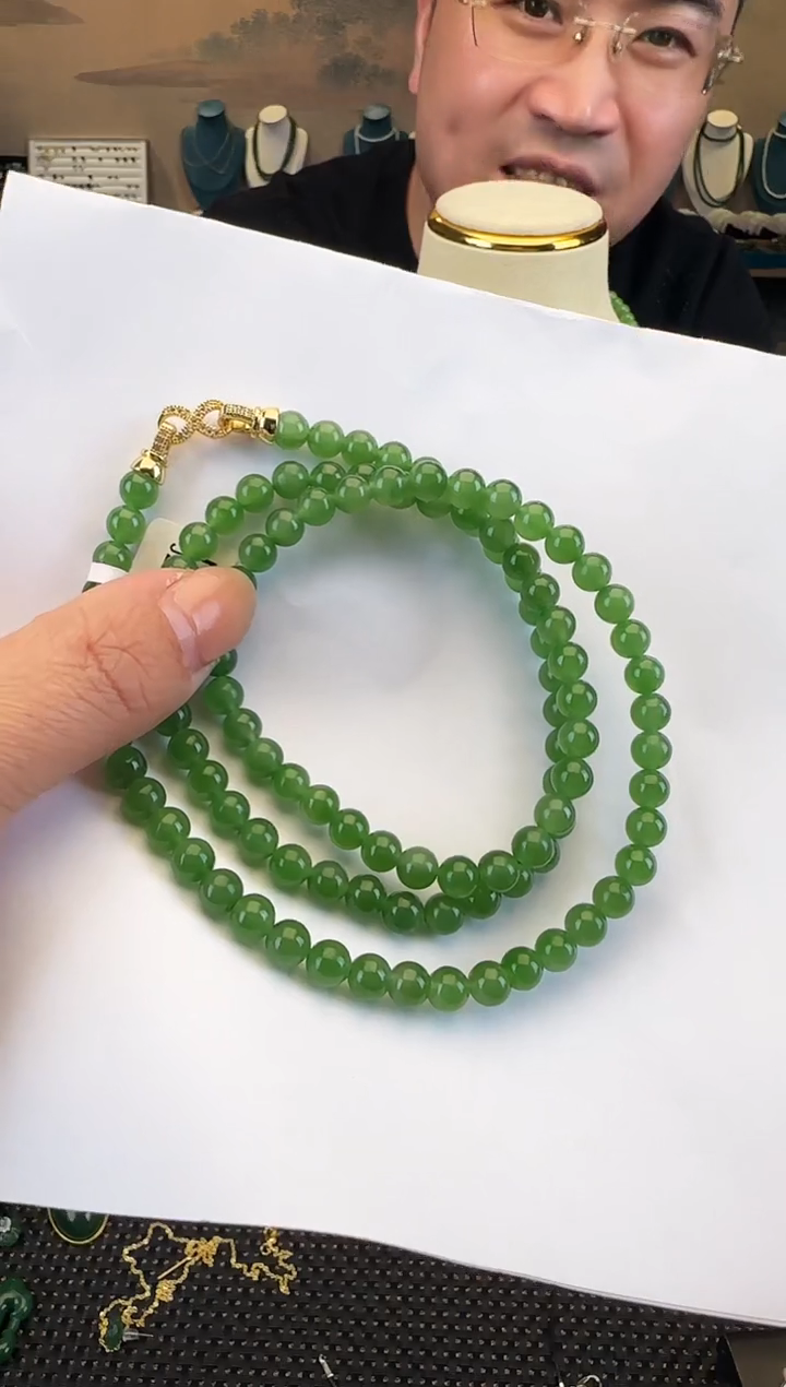 颈饰未镶嵌和田玉108颗卡6毛衣链（无黑点）