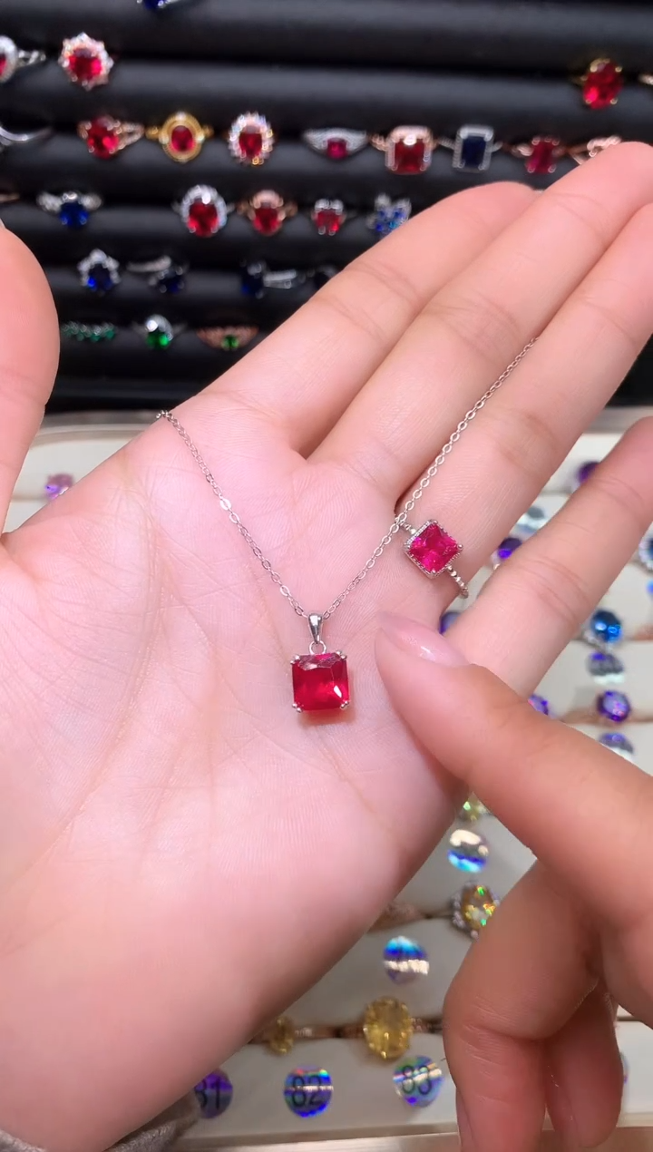 【闪购商品】红宝石吊坠(赠链)银S925镶嵌8