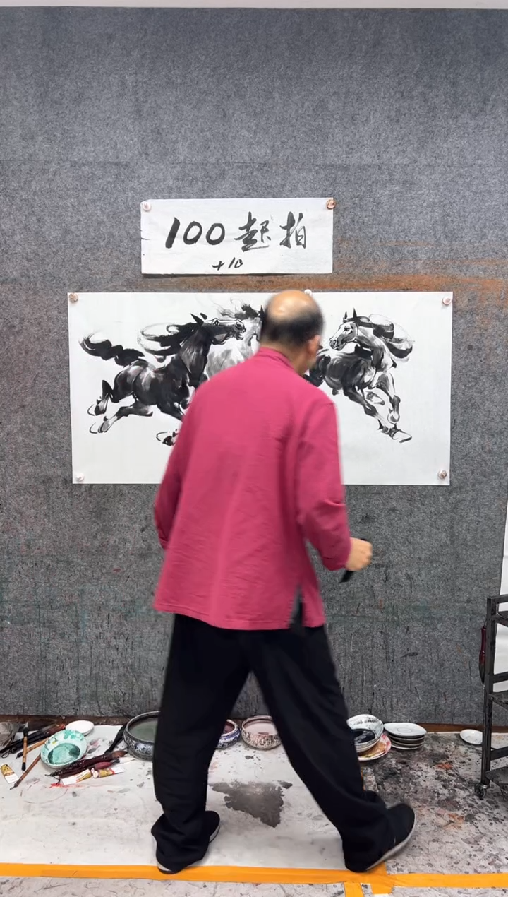 国画三骏雄风 带收藏证书