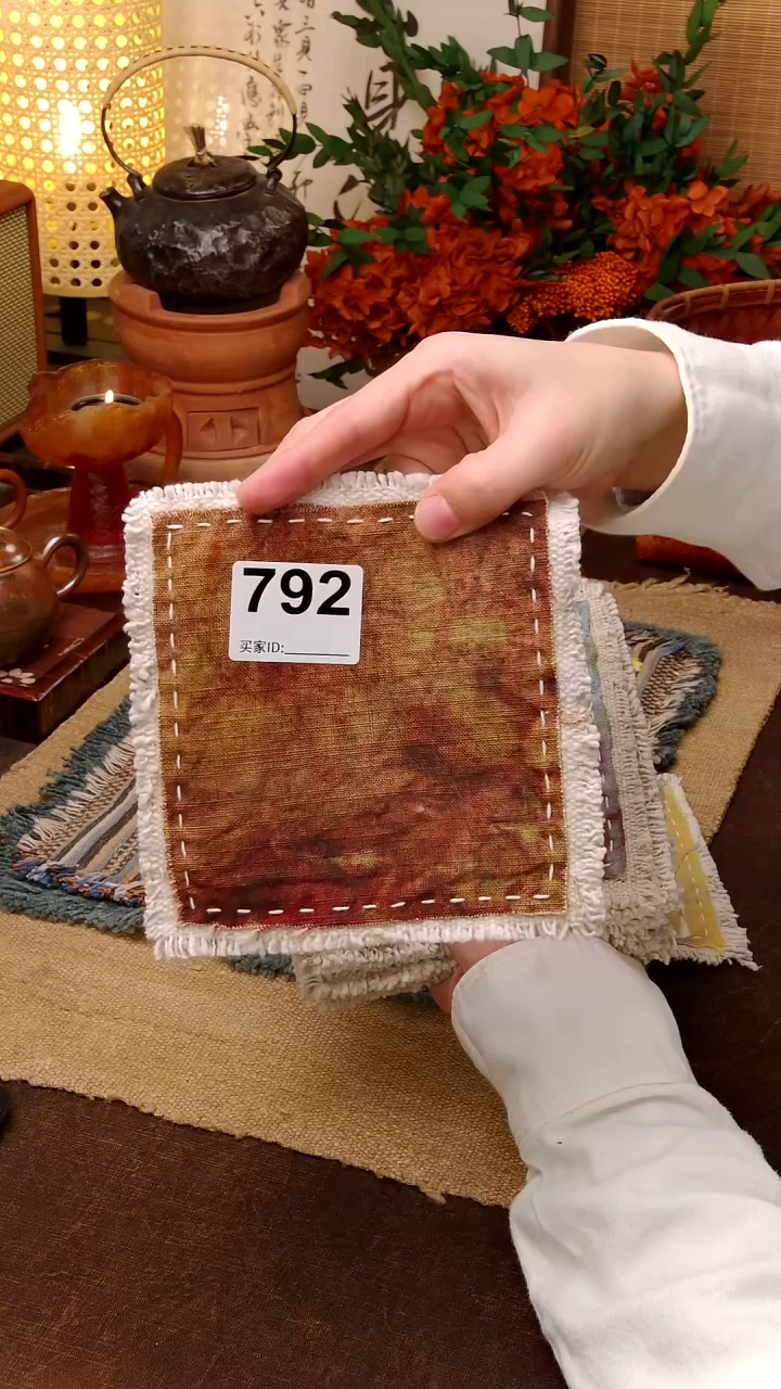 ᥫ***xCici手作刺子绣柿染壶垫杯垫-792