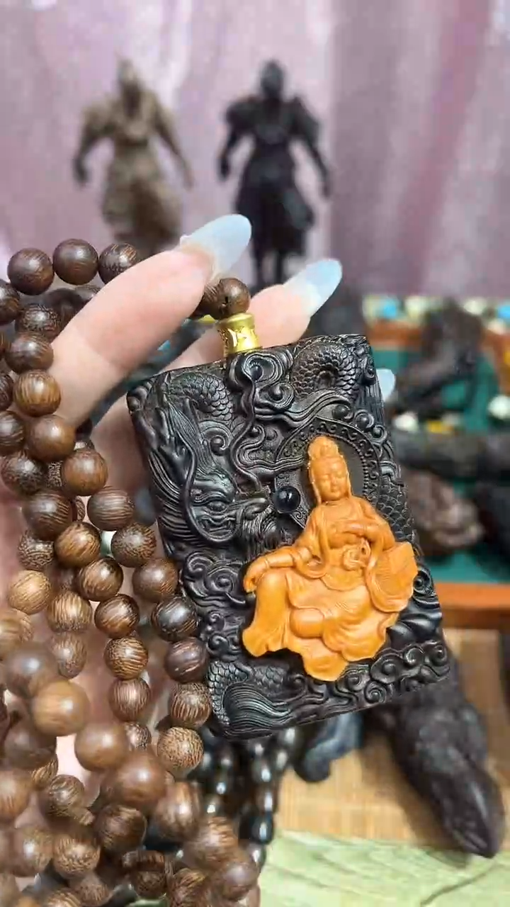 【闪购商品】贡木黄杨木镶嵌御龙观音赠送108颗39.99