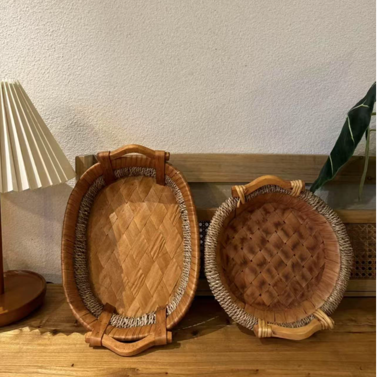 复古水果盘复古风面包篮手工水果零食篮子客厅藤编收纳筐编织摆件