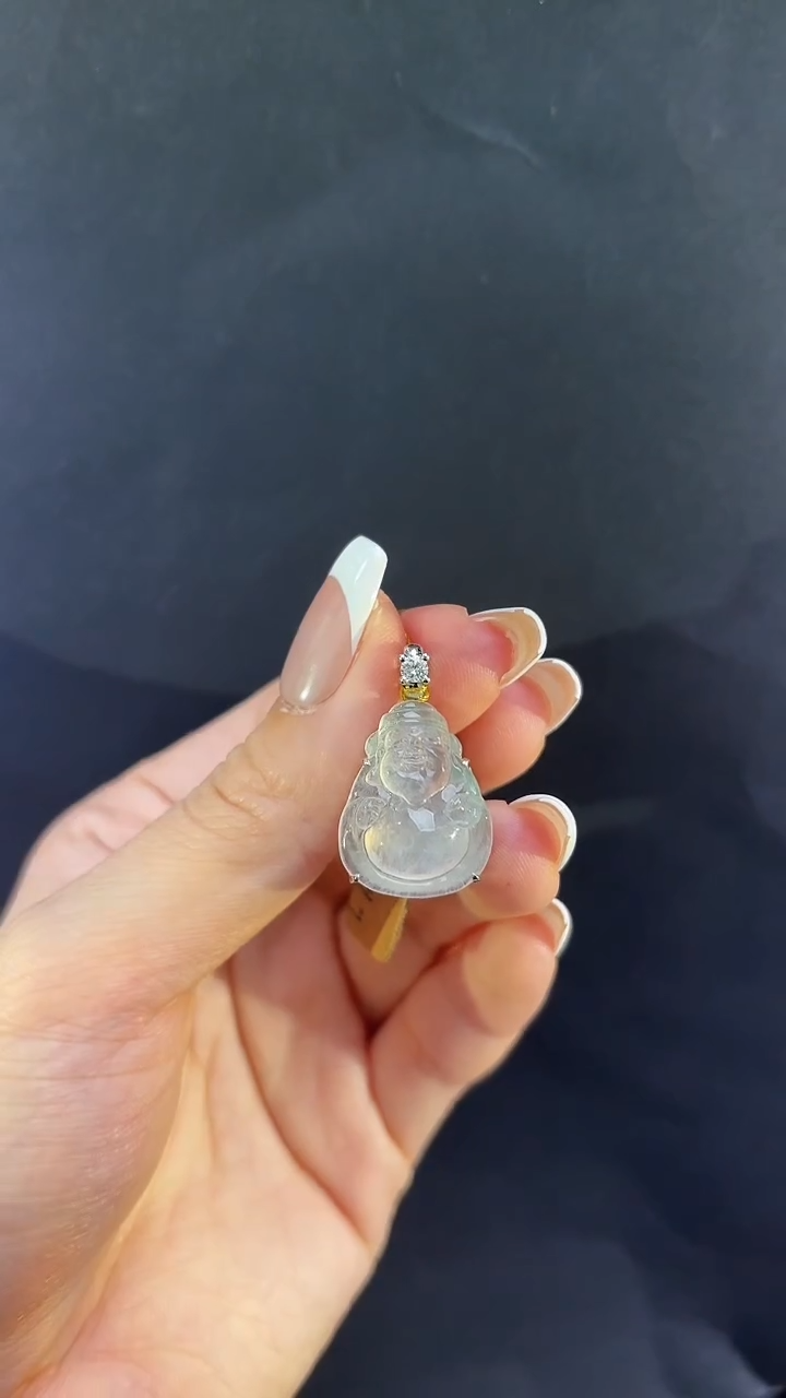 【闪购商品】翡翠吊坠(不含链)18K金镶嵌翡翠佛公吊坠多人不退不换