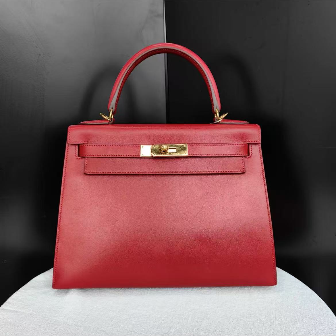 95新 Hermes/爱马仕 kelly28 红色 金扣 box皮