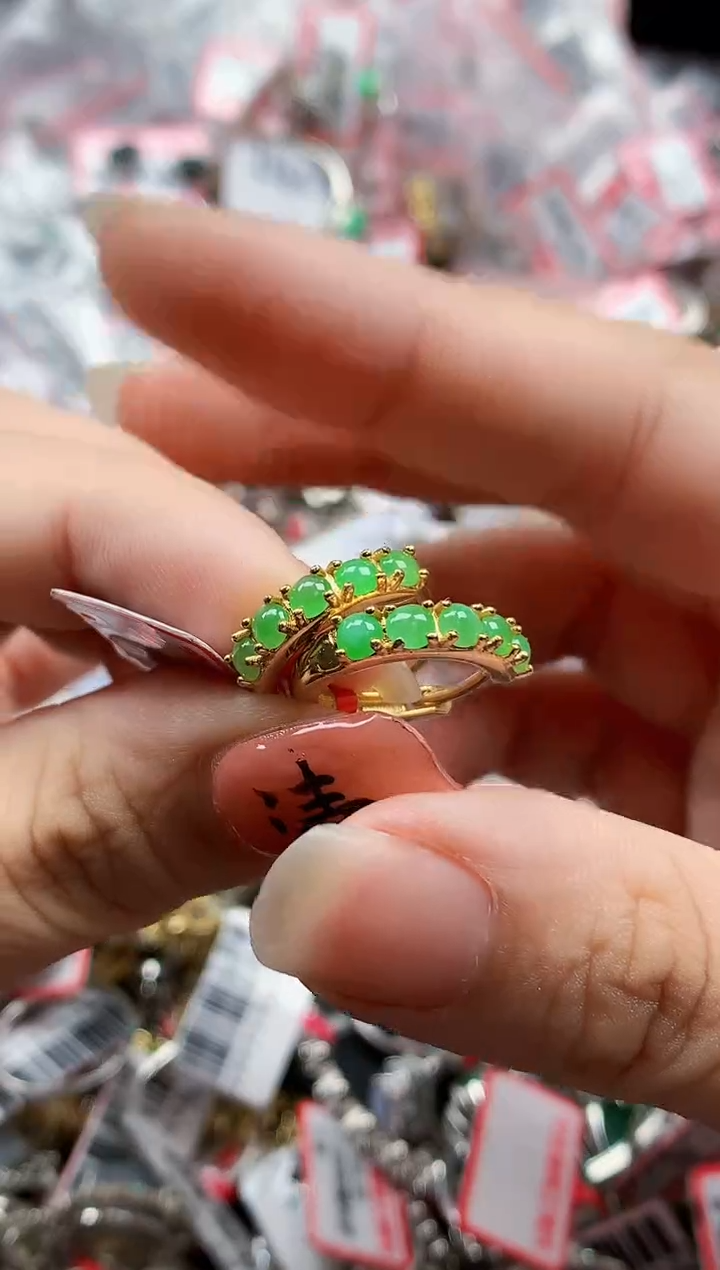 银S925镶嵌戒指翡翠天然A货缅甸翡翠