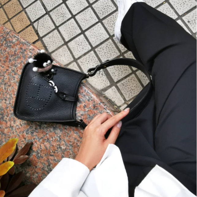 95新 Hermes/爱马仕 小花Jerry Evelyne Mini 编制肩带 TC皮 Z刻