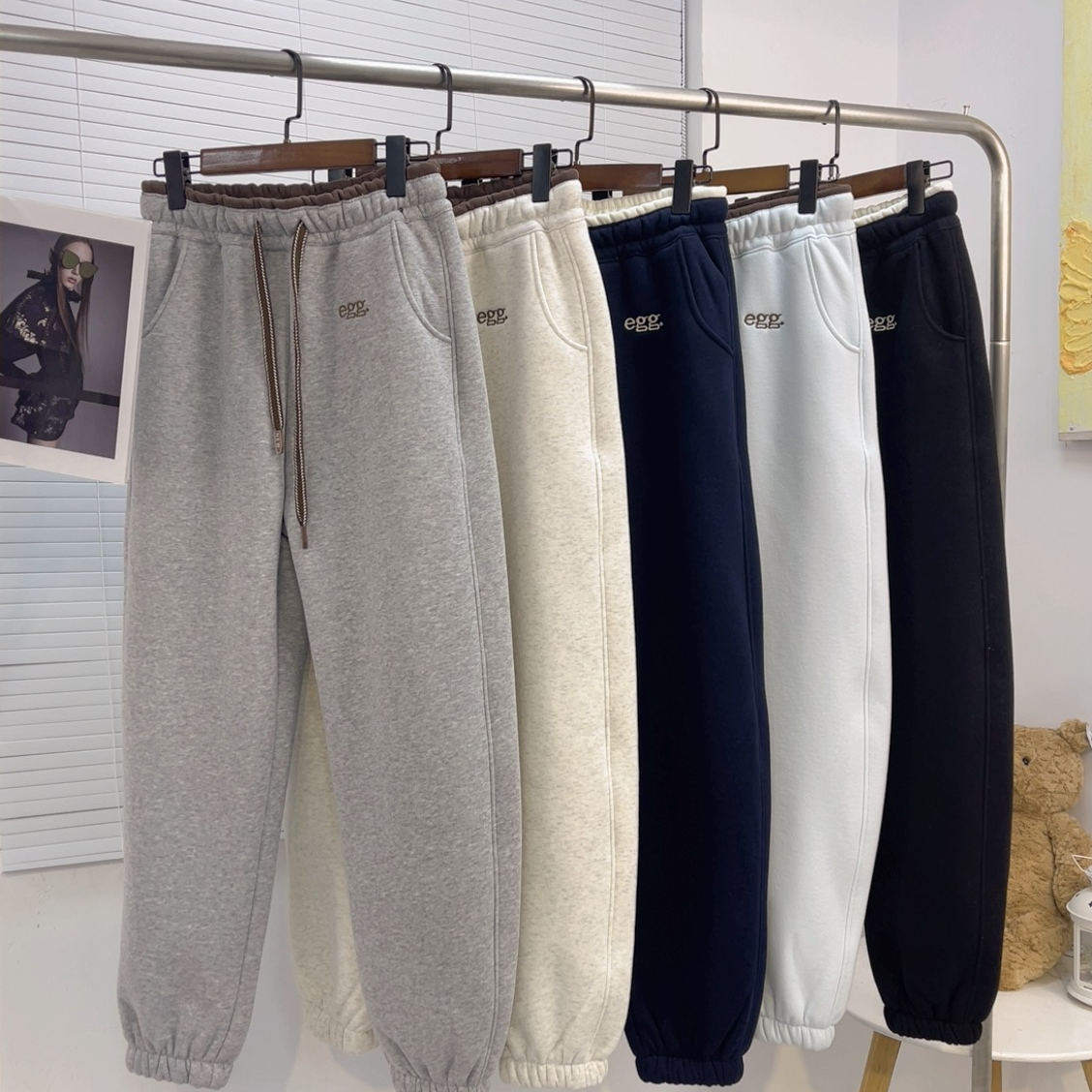 2024弯刀裤冬季针织休闲裤潮流运动裤宽松加厚束脚裤长裤卫裤秋季