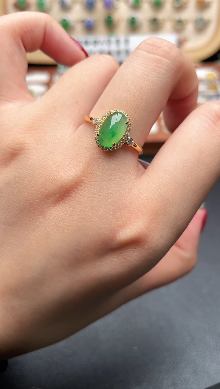 银S925镶嵌戒指翡翠一物一证一礼盒