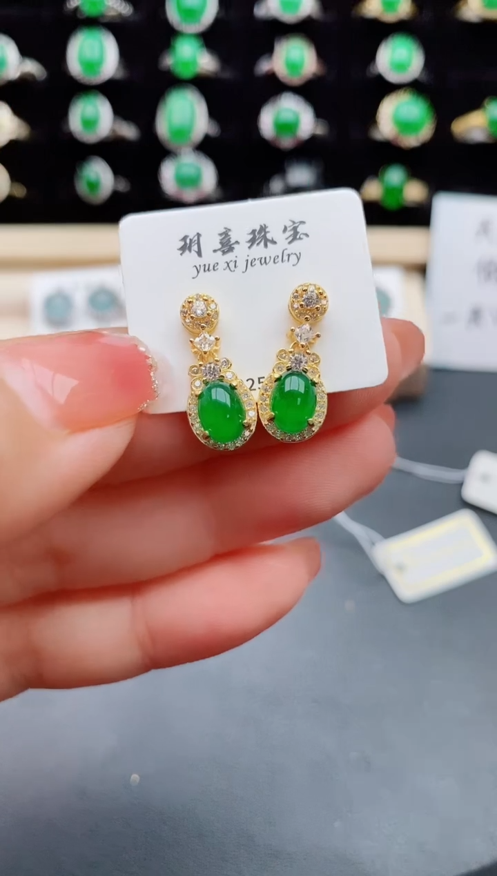 【闪购商品】翡翠耳饰银S925镶嵌0800