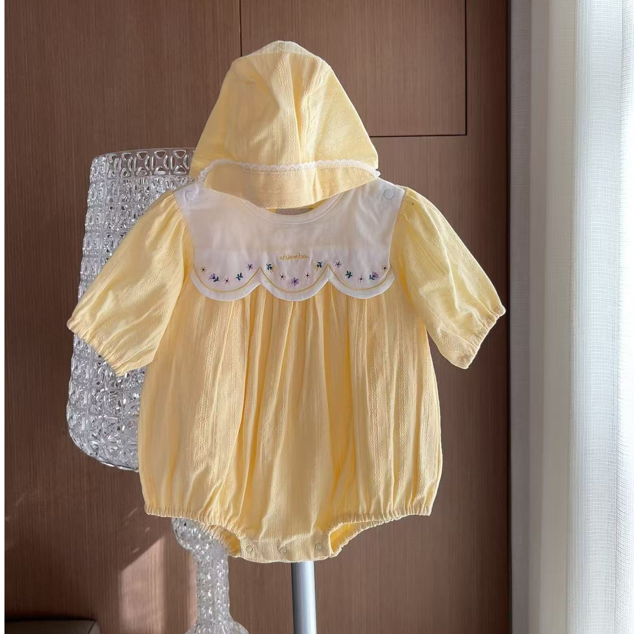 小星星 黄色拼白色包屁【带黄帽】